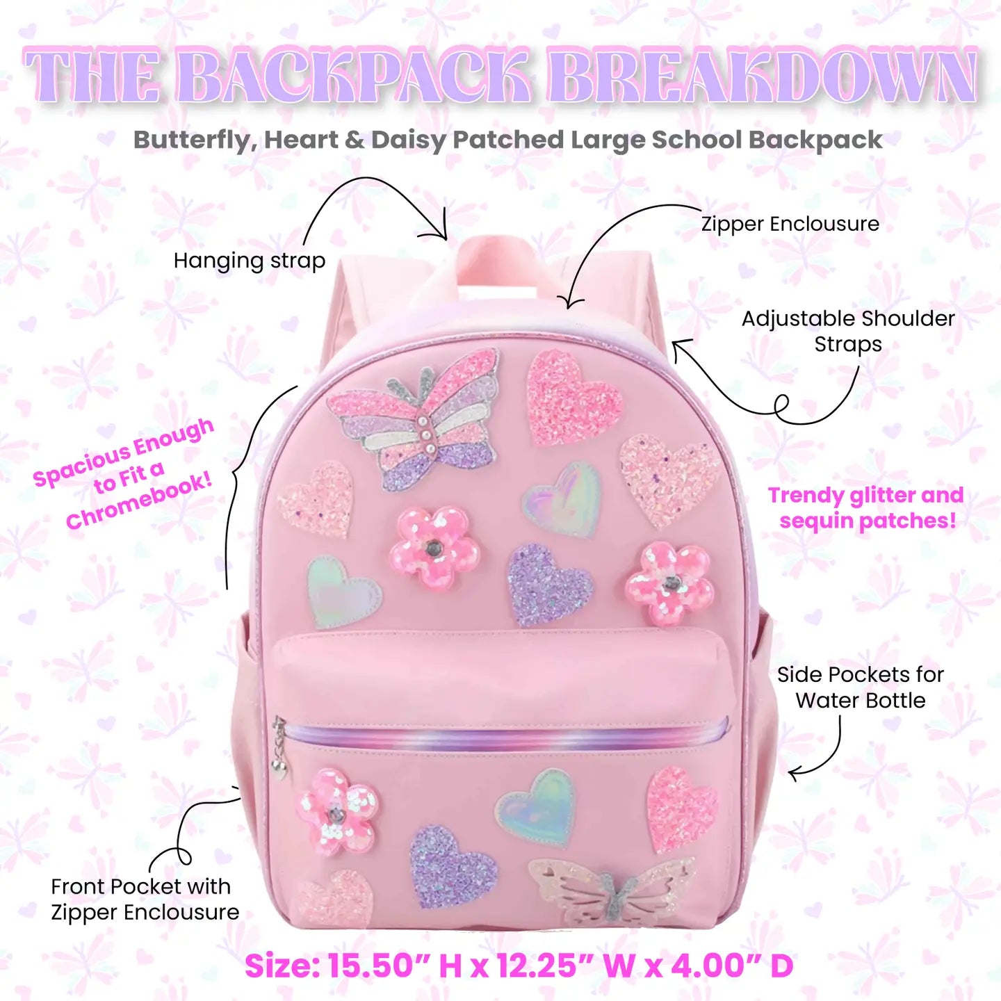 Pink Butterfly School Backpack