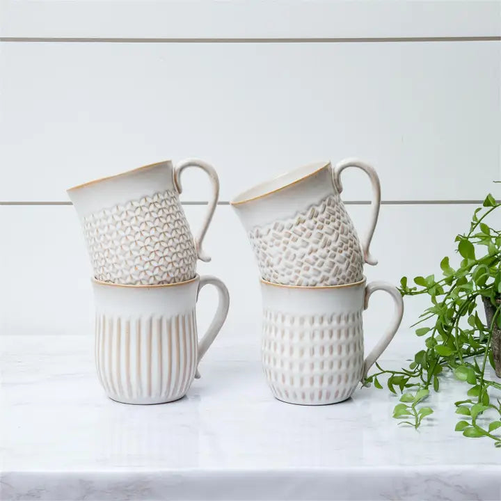 Cream Glaze Patterned Mugs