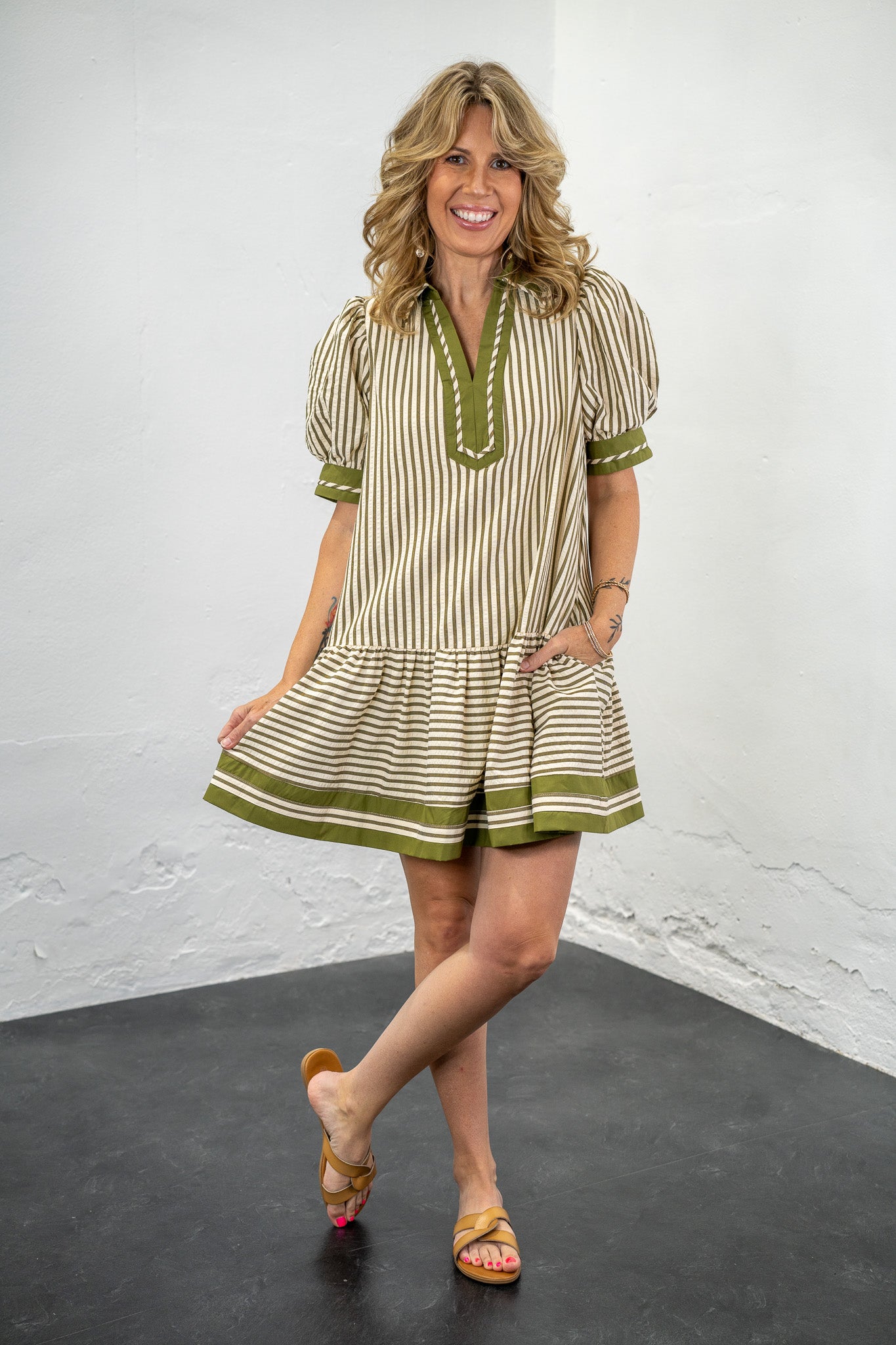 Kelly Green Striped Dress