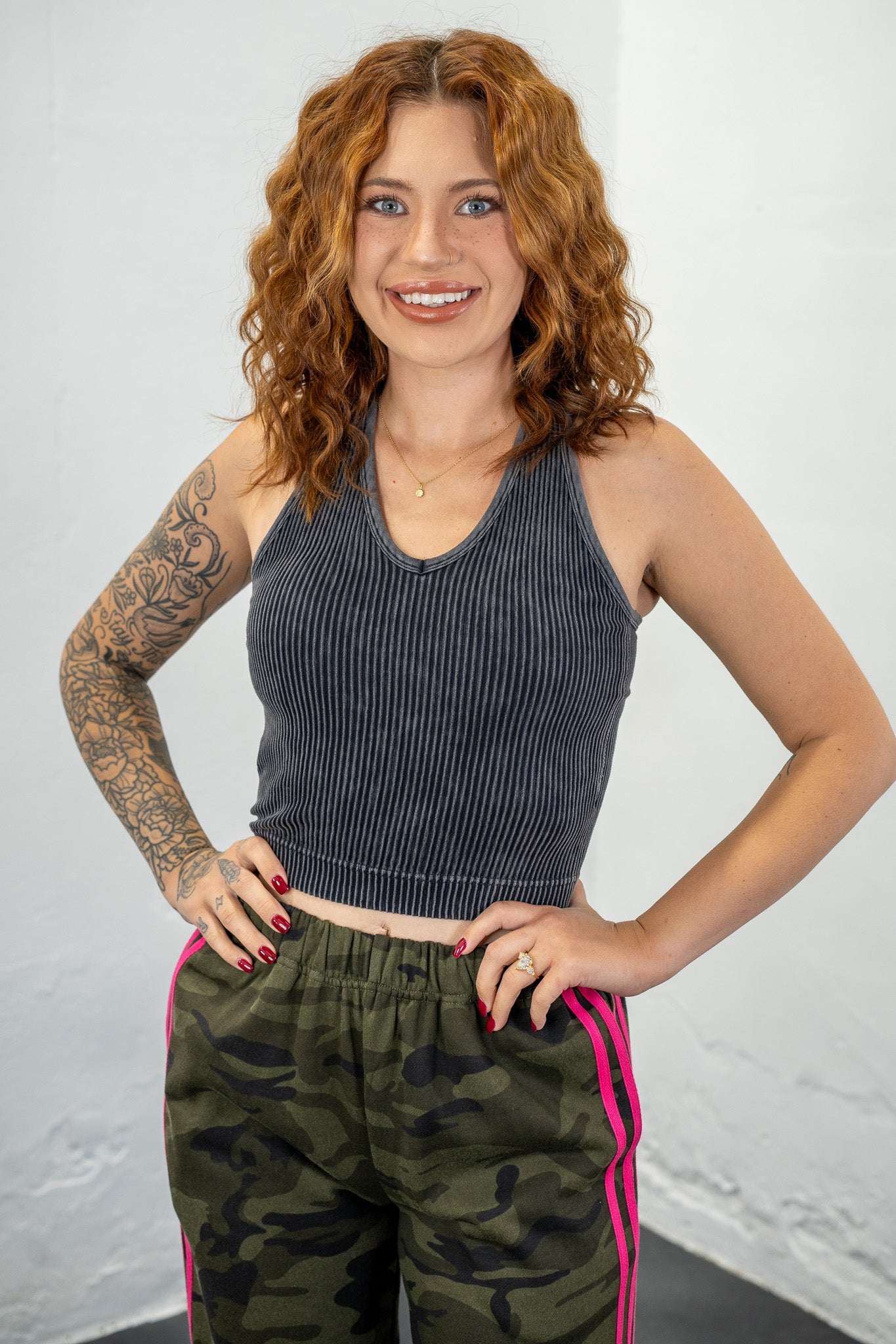 Allie Ash Black V-Neck Crop Tank