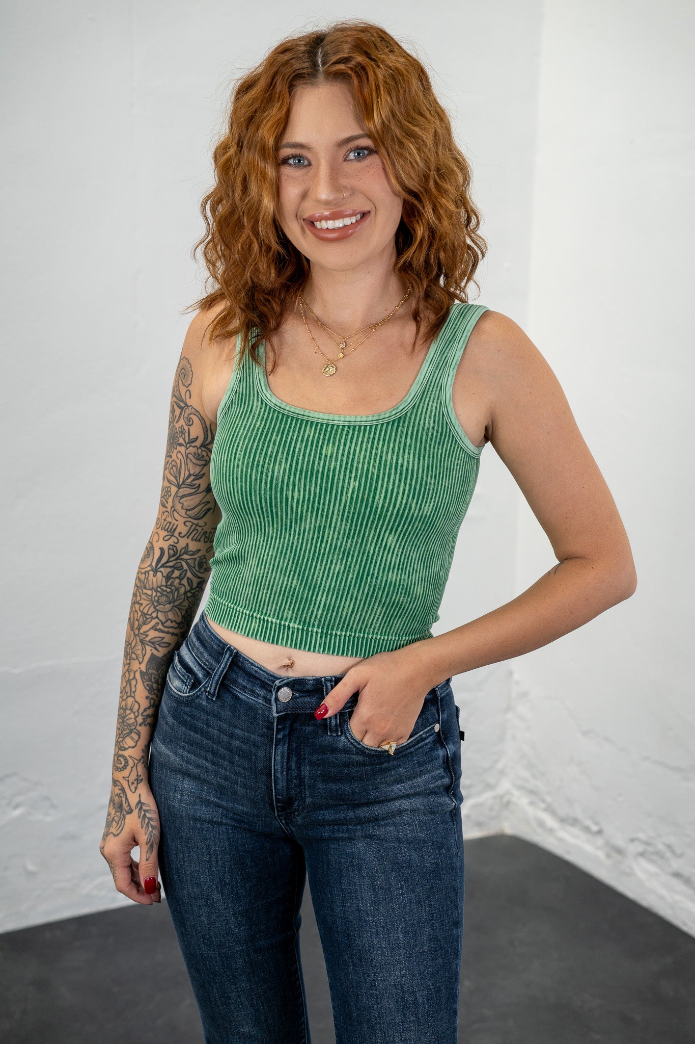 Britt Green Ribbed Crop Top