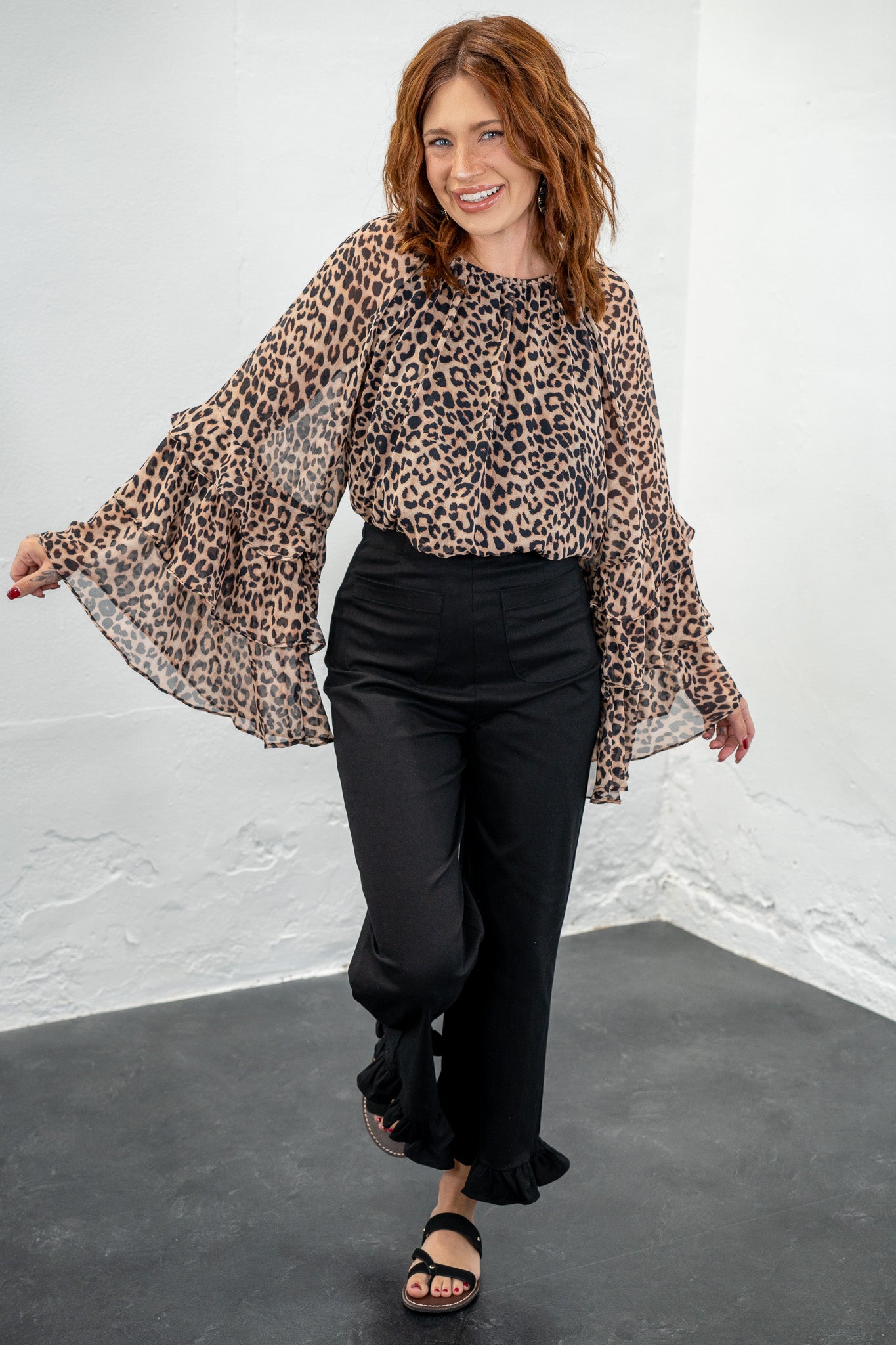 Shawnda Leopard Ruffle Top