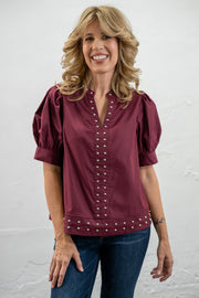 Evangeline Burgundy Studded Top