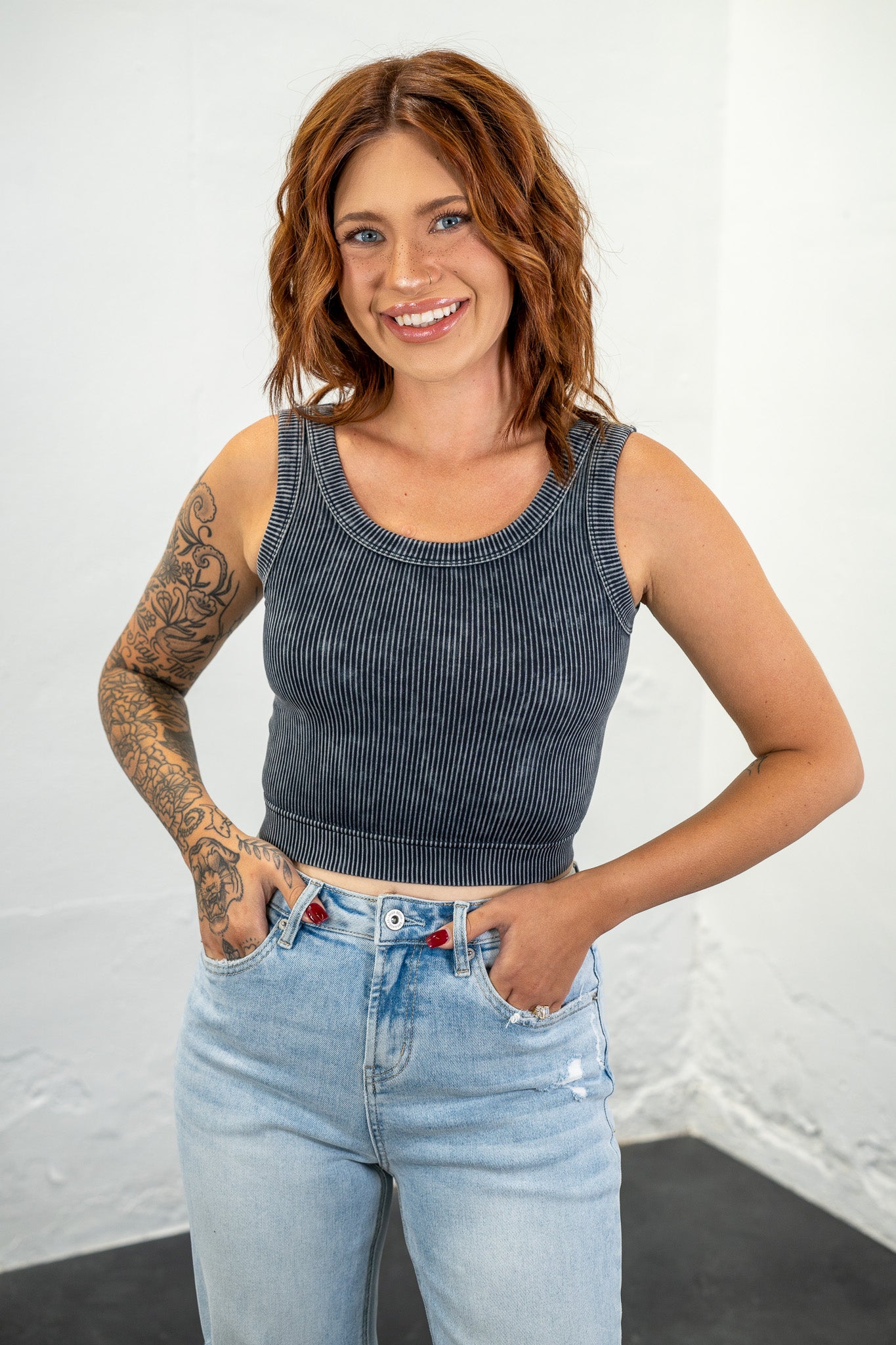 Britt Ash Black Ribbed Crop Top