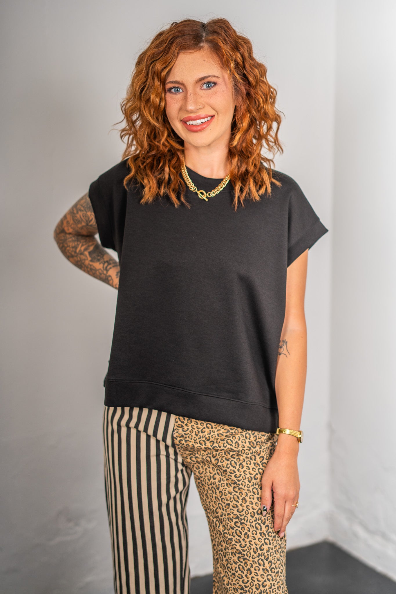 Lexi Black Scuba Short Sleeve Top