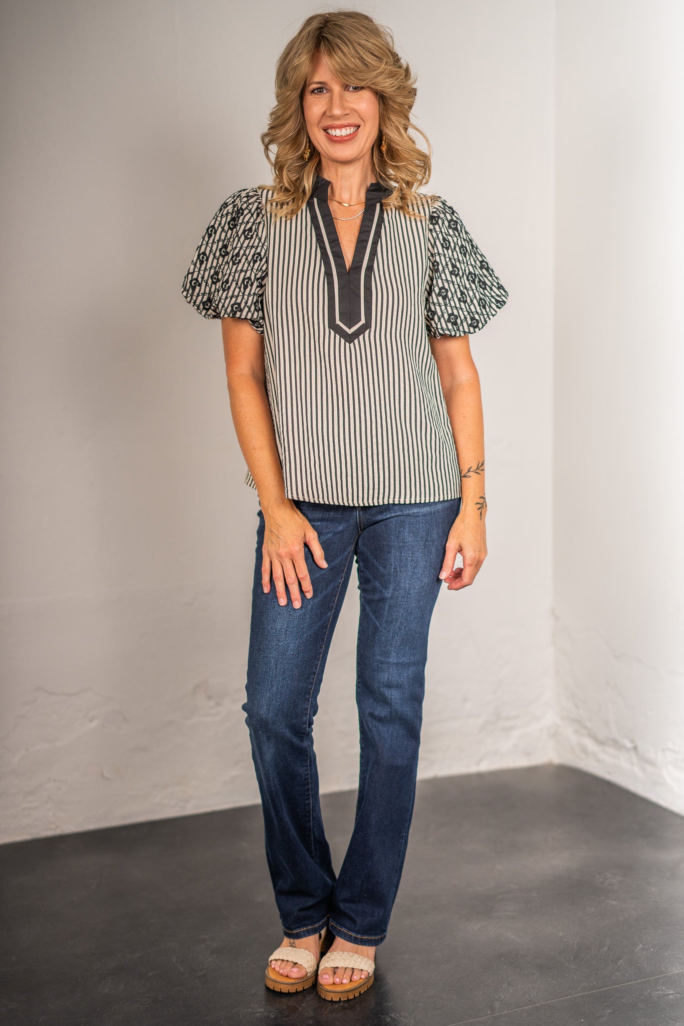 Elise Black Striped Top