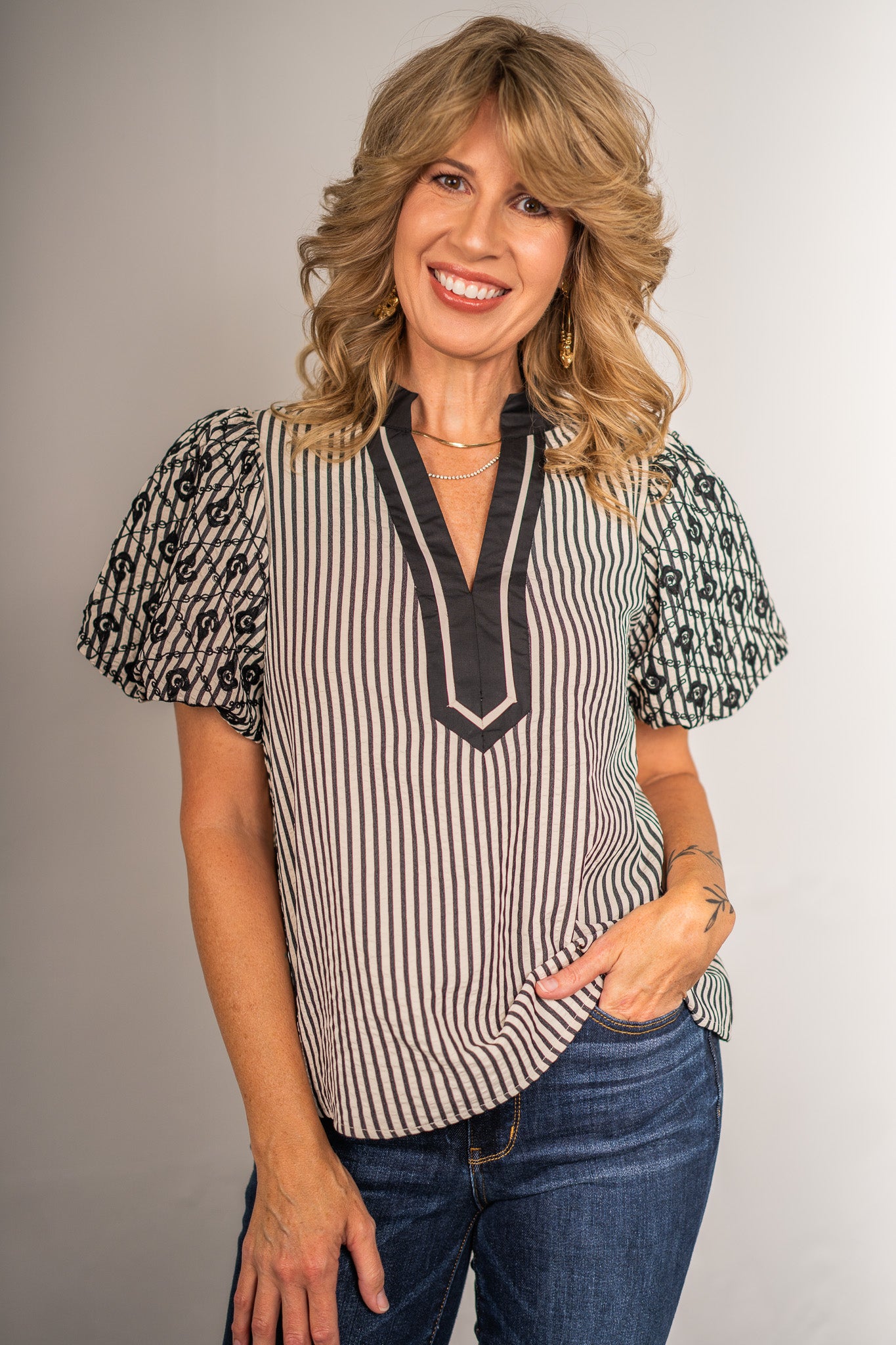Elise Black Striped Top