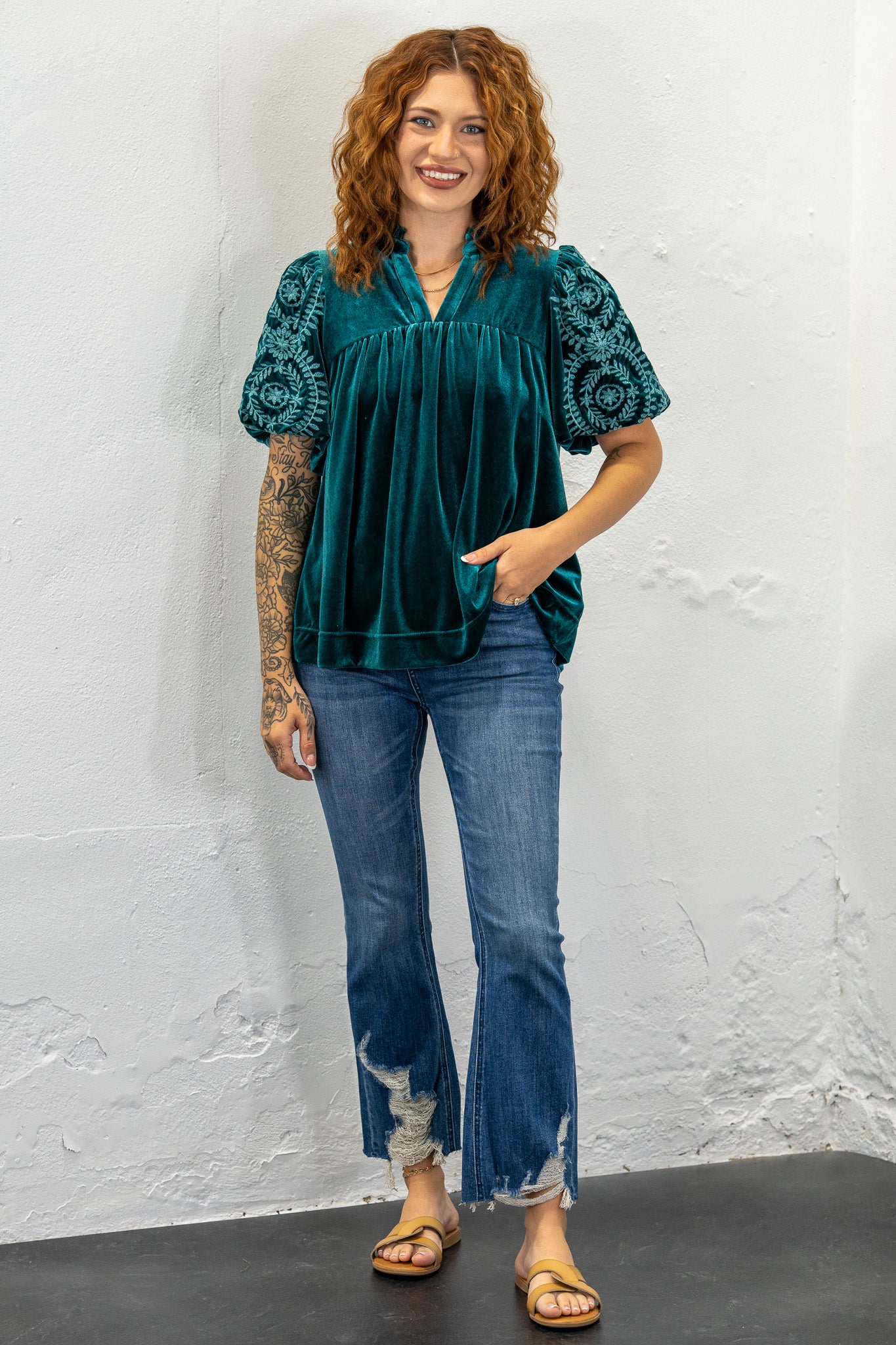 Kayla Deep Teal Velvet Top