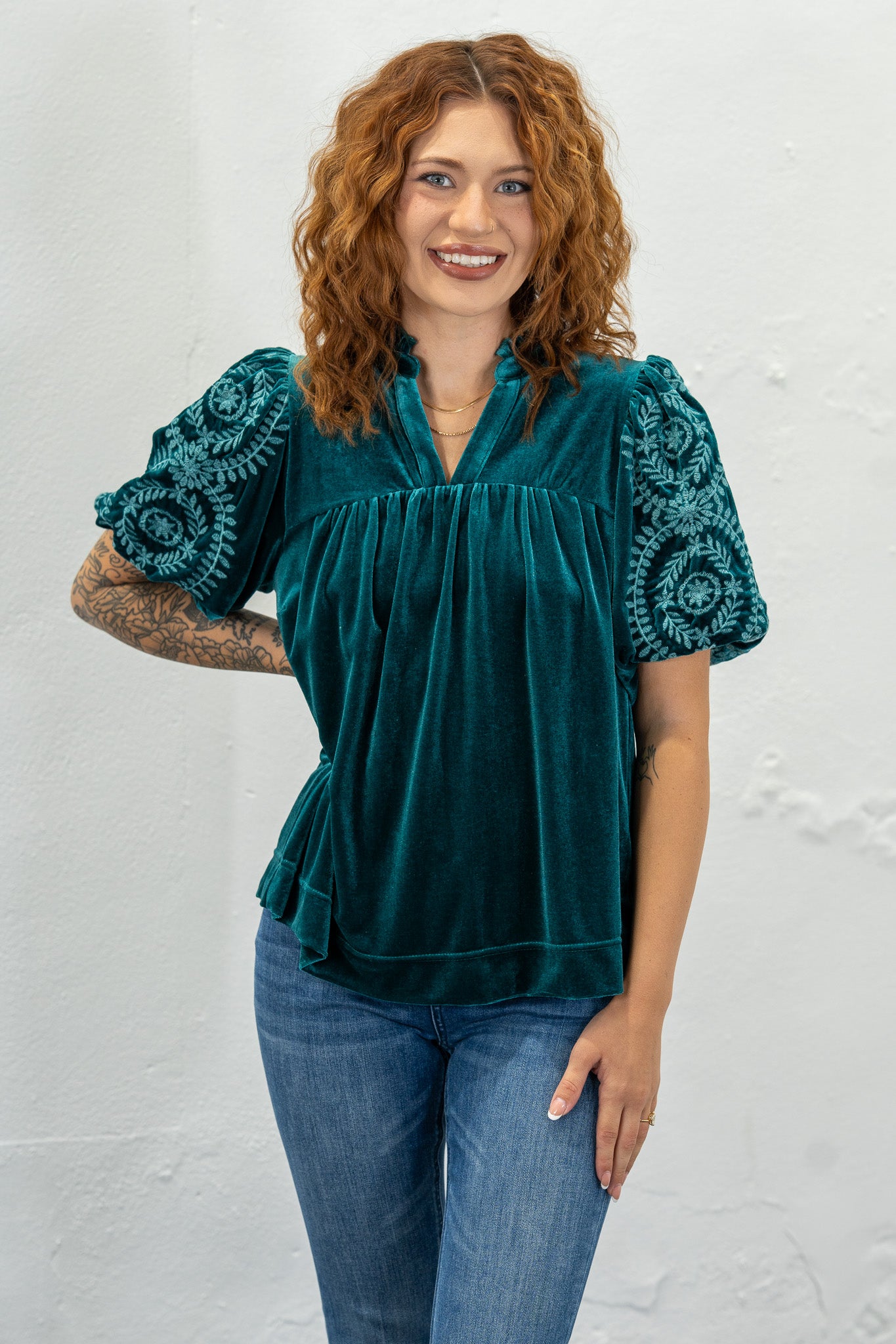 Kayla Deep Teal Velvet Top