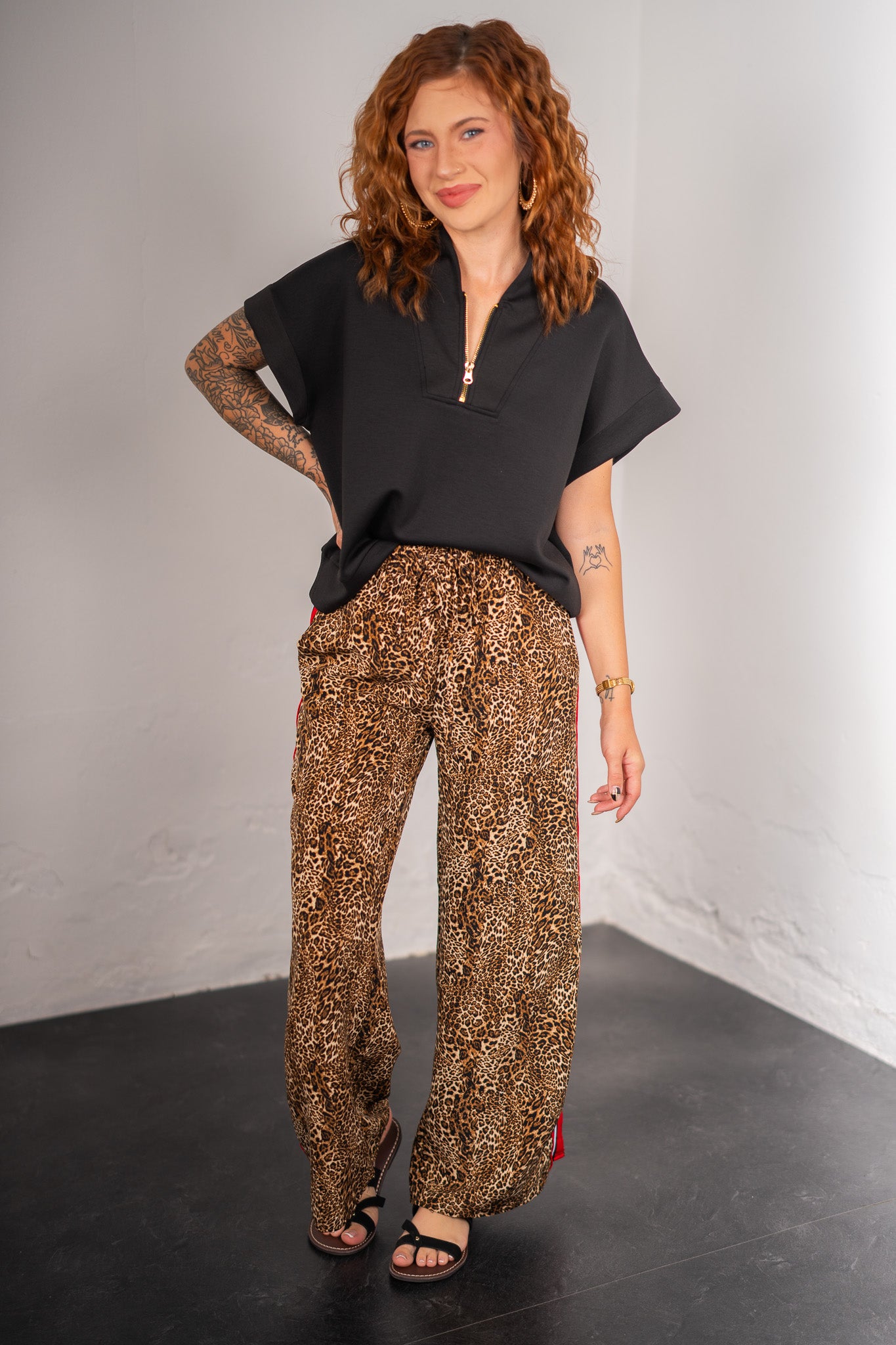 Adeline Black Scuba Zip Top