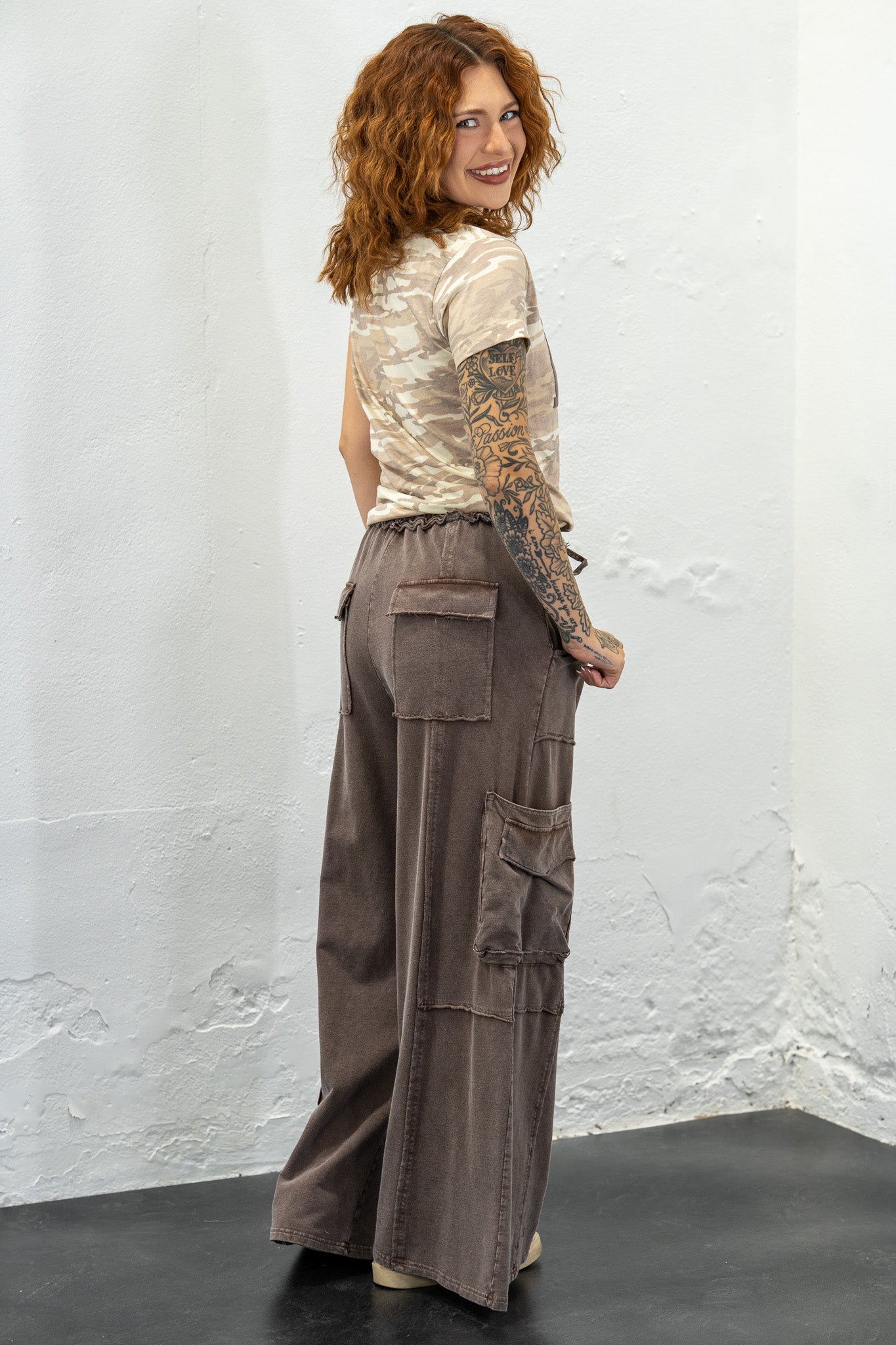 Andie Mocha Mineral Wash Cargo Pants