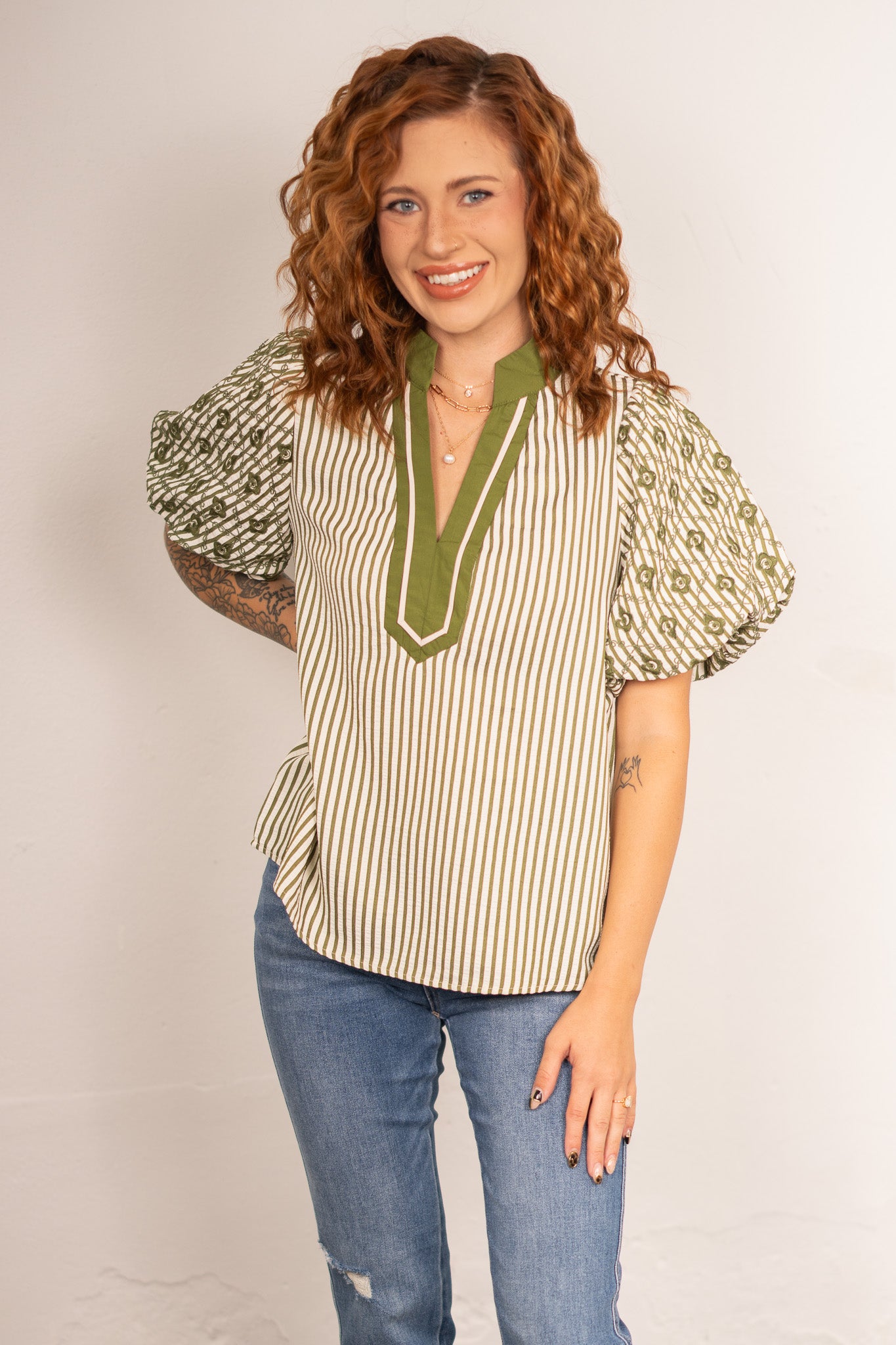 Elise Green Striped Top