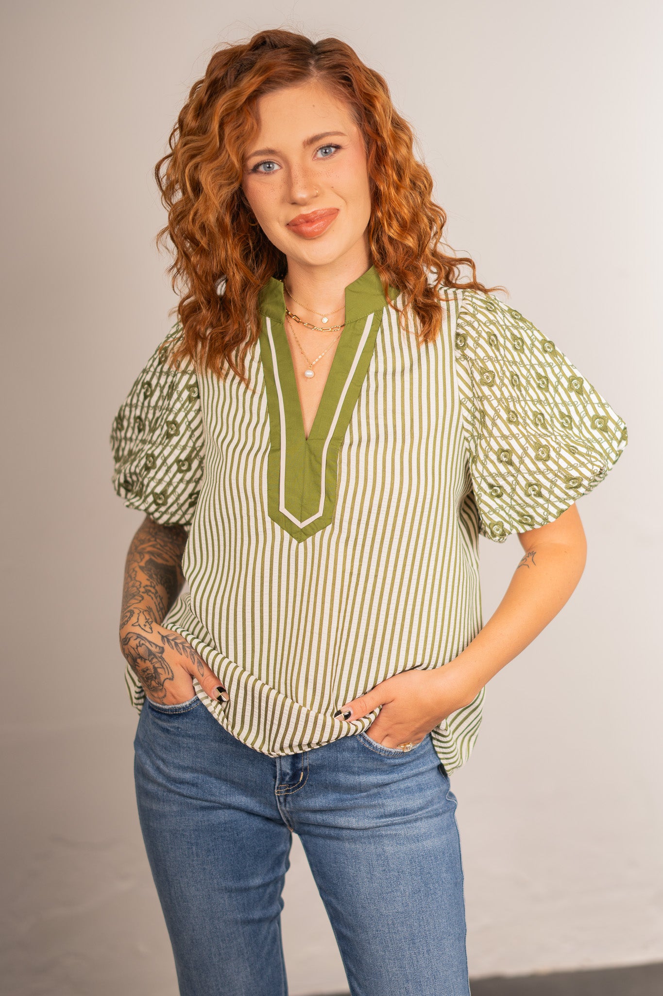Elise Green Striped Top