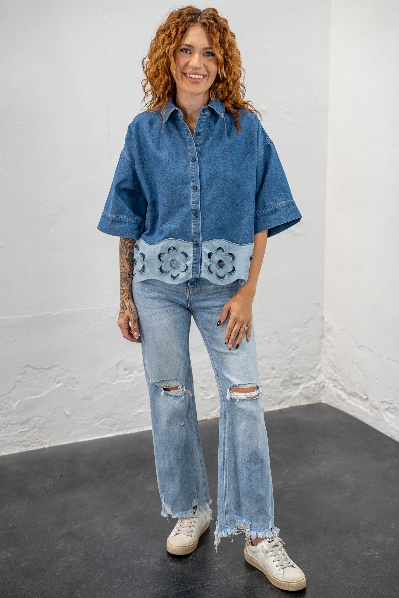 Denay Denim Cut-Out Top