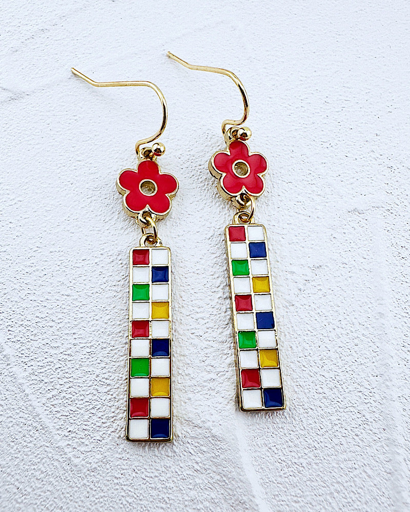 Sasha Checkered Flower Earrings