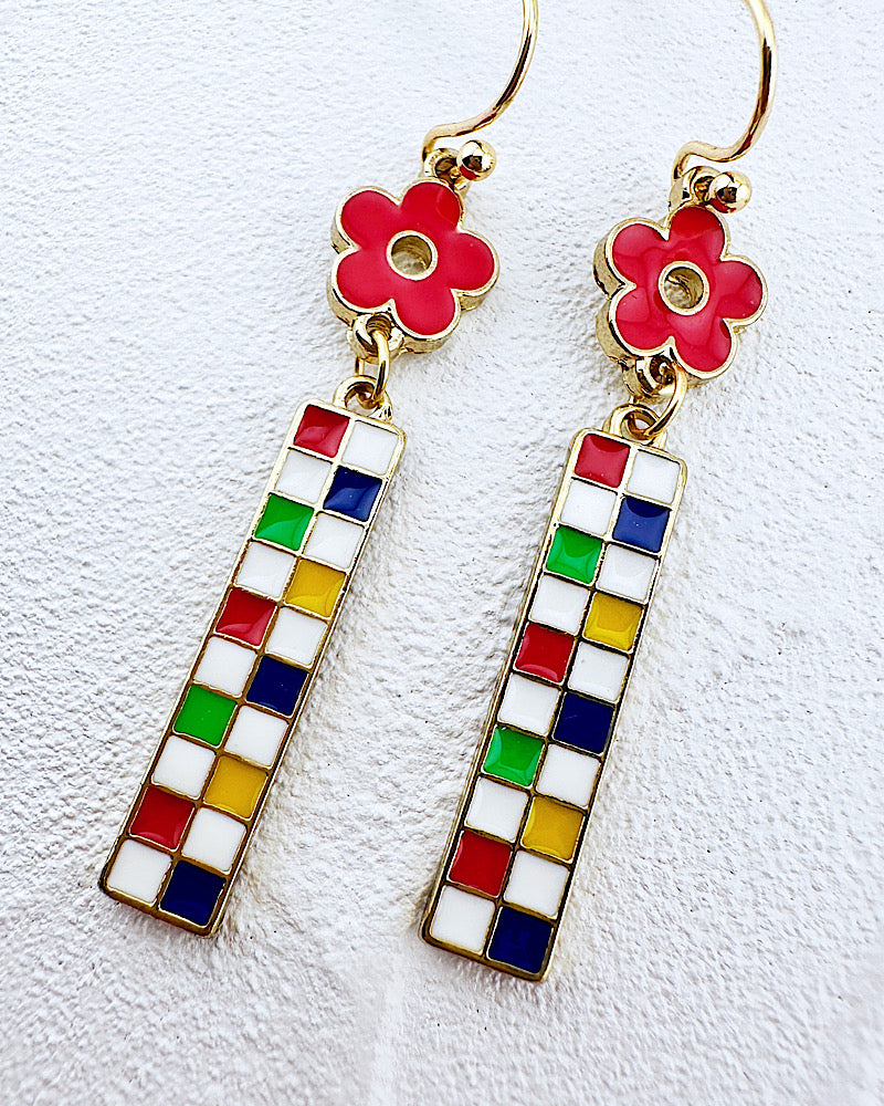 Sasha Checkered Flower Earrings