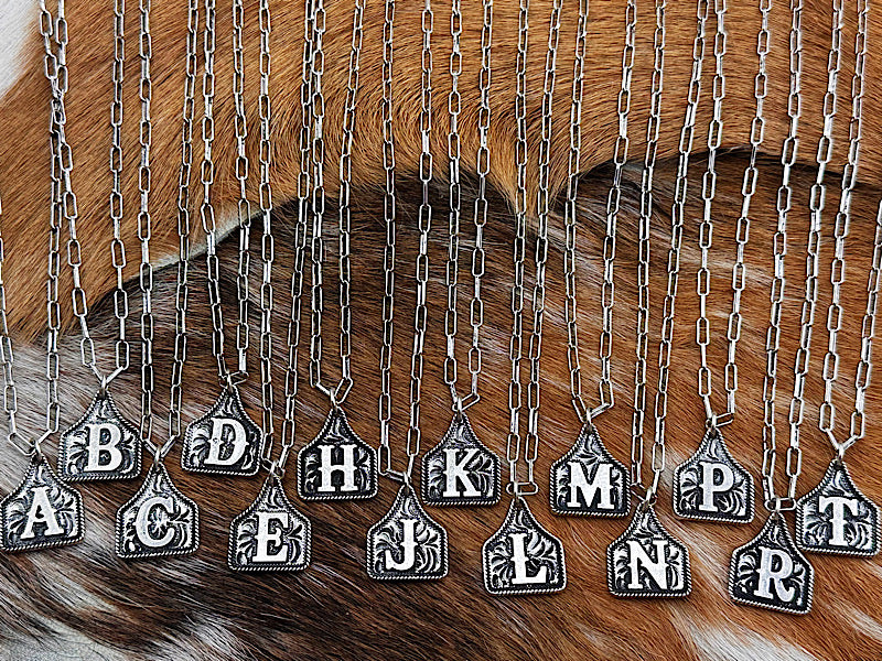 Initial Cattle Tag Necklace