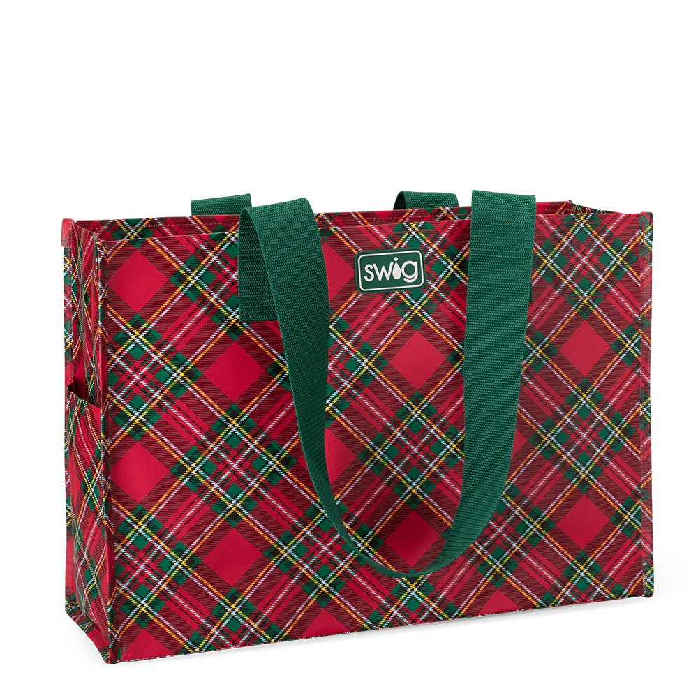 Christmas Plaid Large Reusable Tote