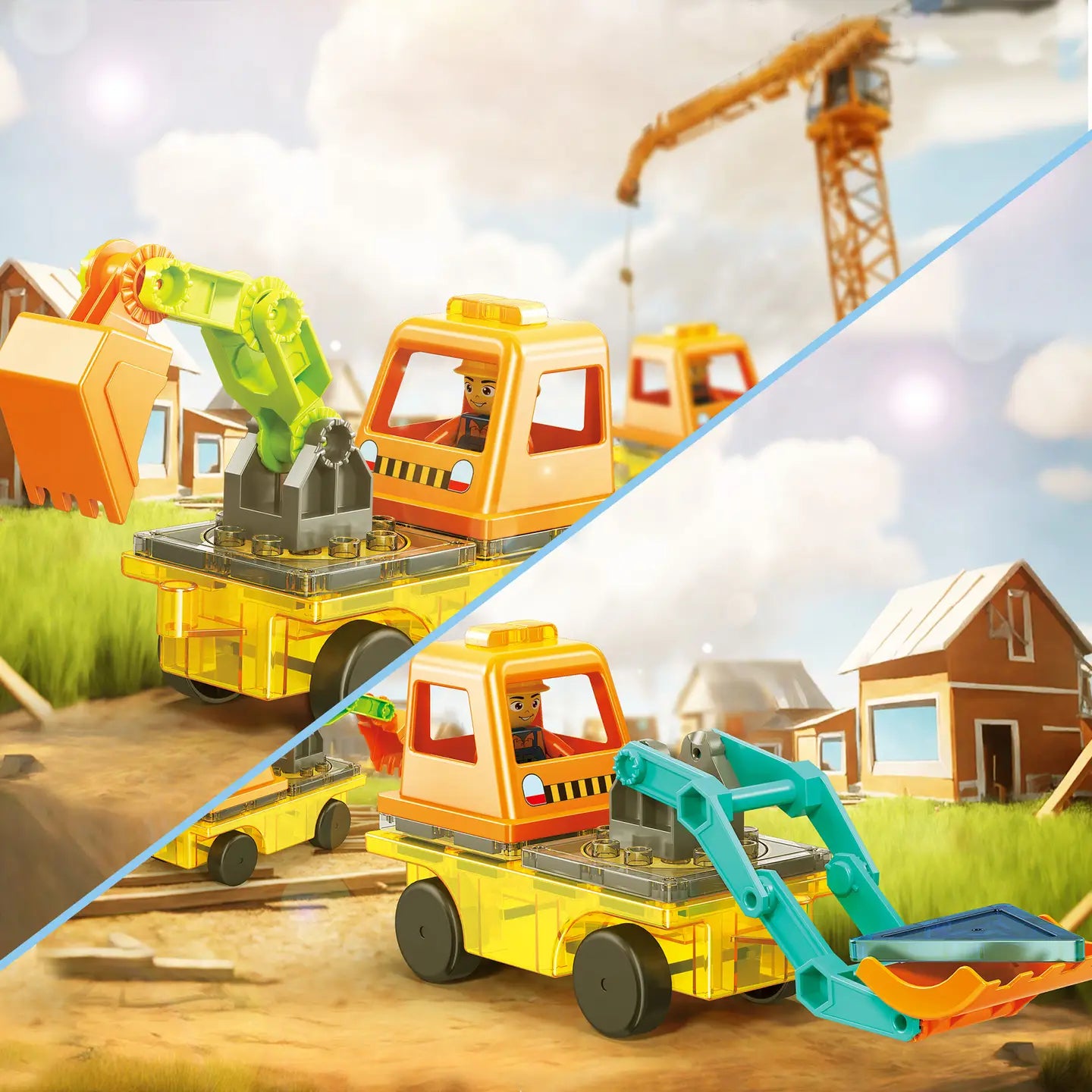 16pc Magnetic Build-A-Construction-Vehicle Set