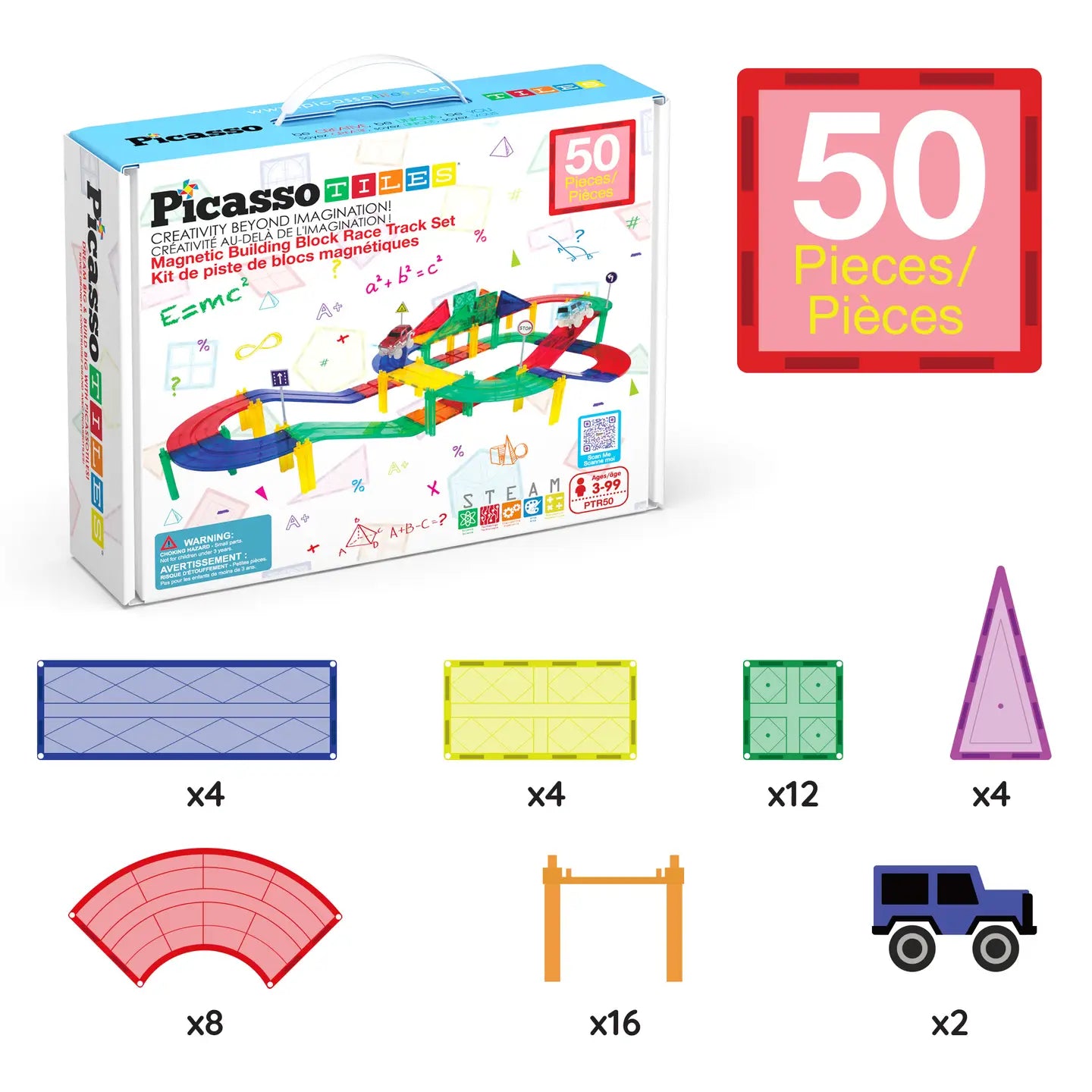 50 Piece Magnetic Racetrack Tiles Set