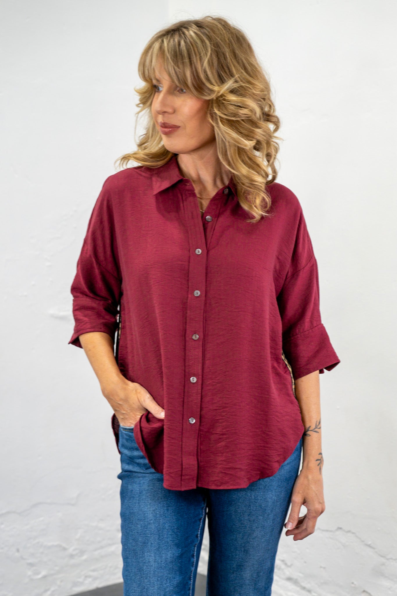Berkley Maroon Button-Up Top
