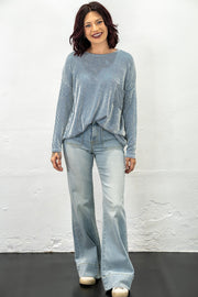 Ashlee Teal Ribbed Striped Top