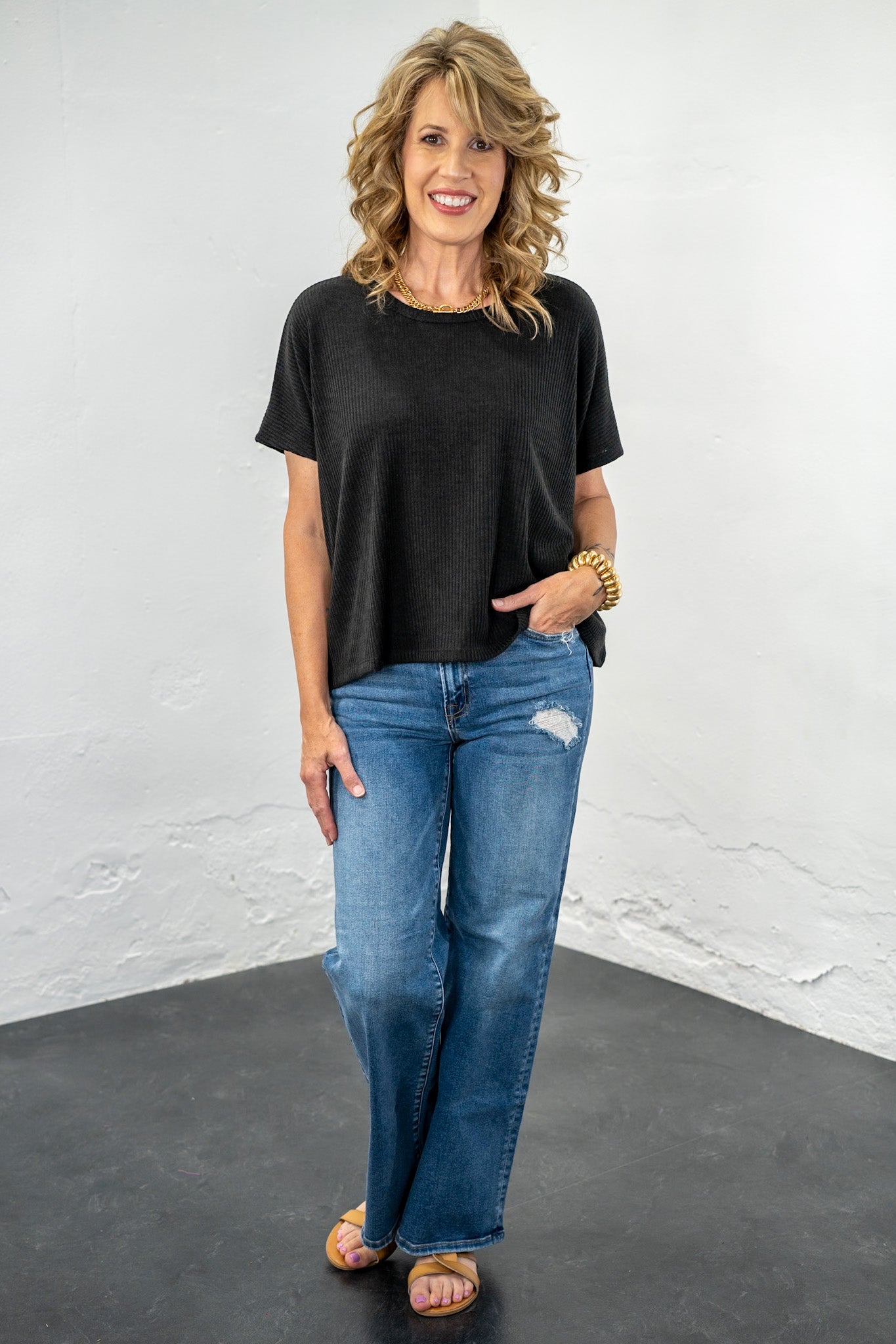 True Comfort Black Knit Top
