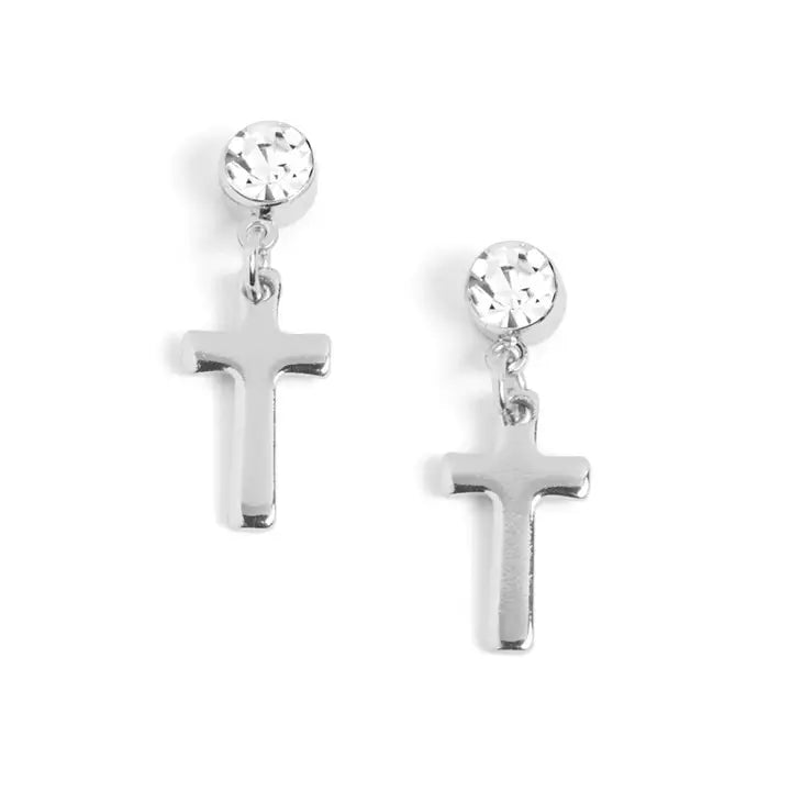 Silver Cross Dangle Earrings