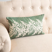 Embroidered Leafy Green Lumbar Pillow