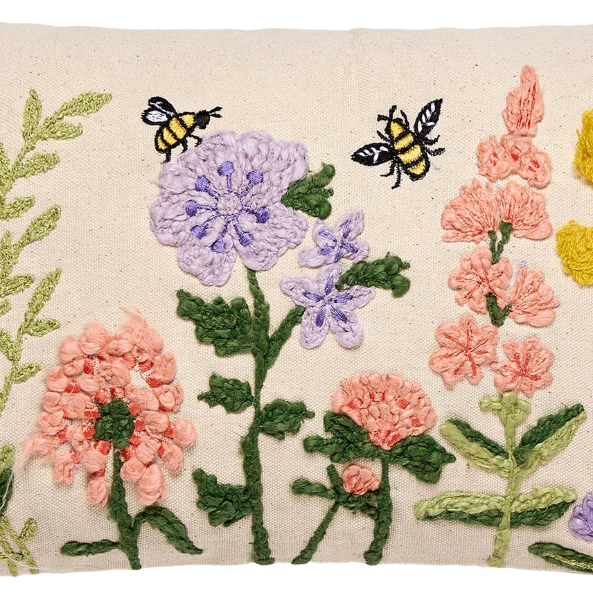 Floral Natural Field Embroidered Pillow