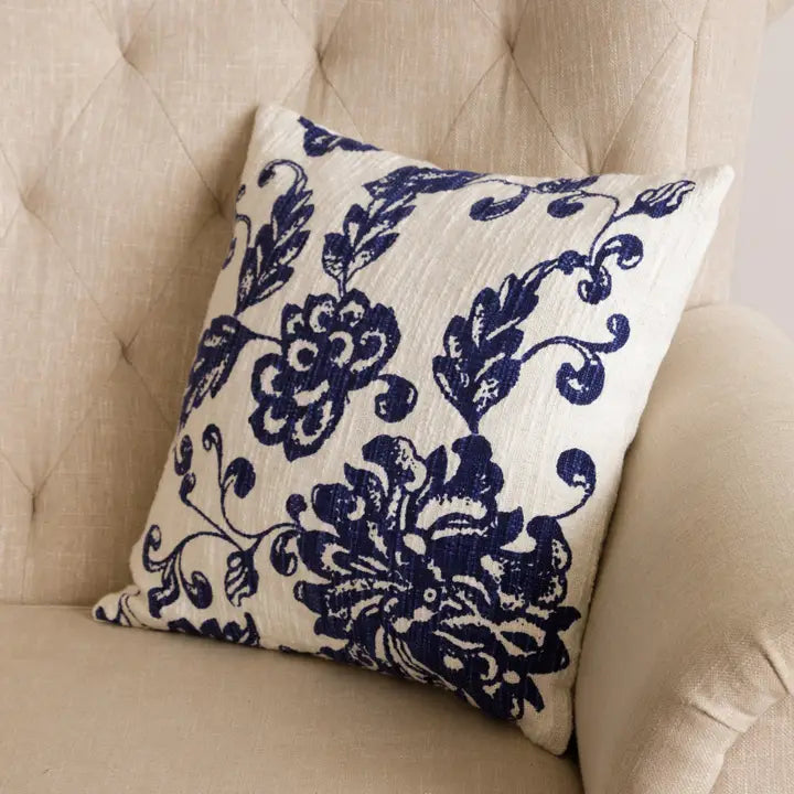 Blue and White Floral Pillow