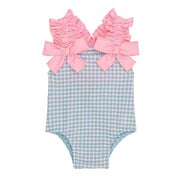 Blue Crinkle Check Swimsuit