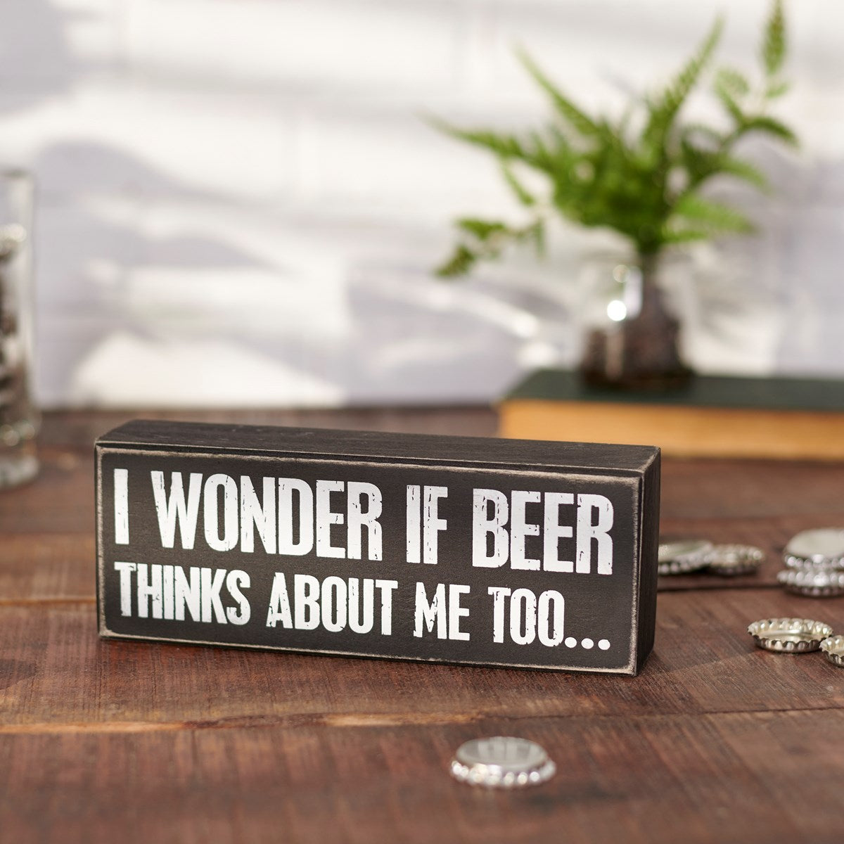I Wonder If Beer Thinks About Me Box Sign