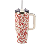 Red Folk Floral Travel Mug