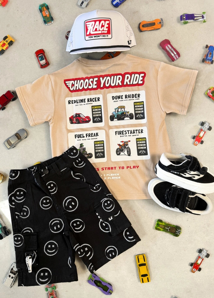 Black Smiley Cargo Shorts