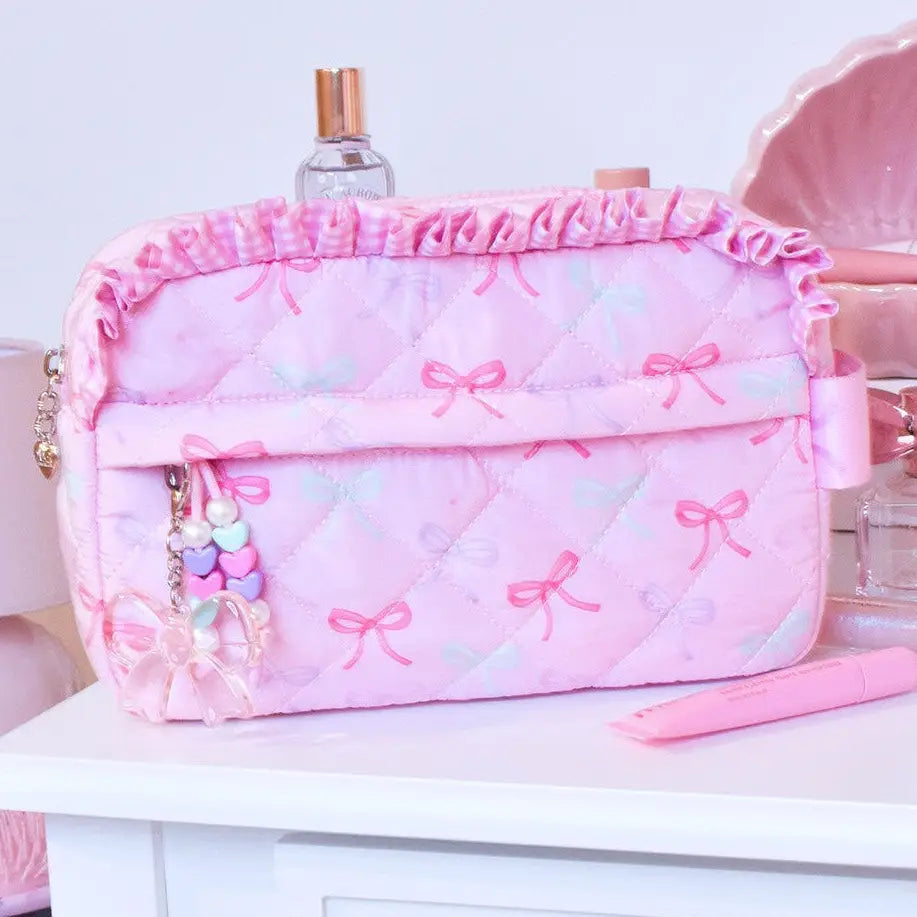 Pink Bows Ruffled Pouch