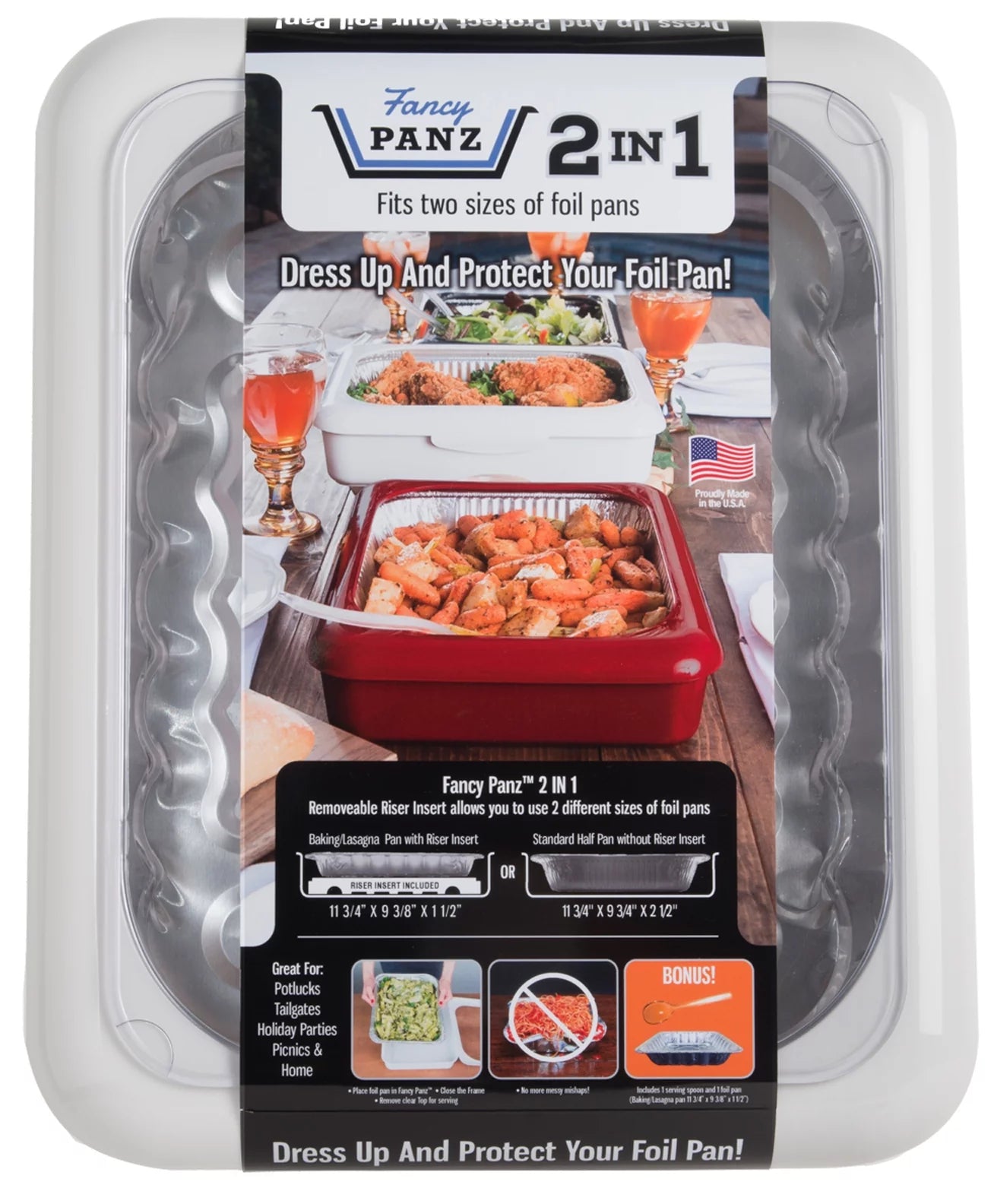 Fancy Panz Classic, Dress Up & Protect Your Foil Pan, Made in USA, Fits  Half Size Foil Pans. Foil Pan & Serving Spoon Included. Hot or Cold Food.