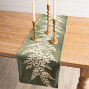 Embroidered Leafy Green Table Runner