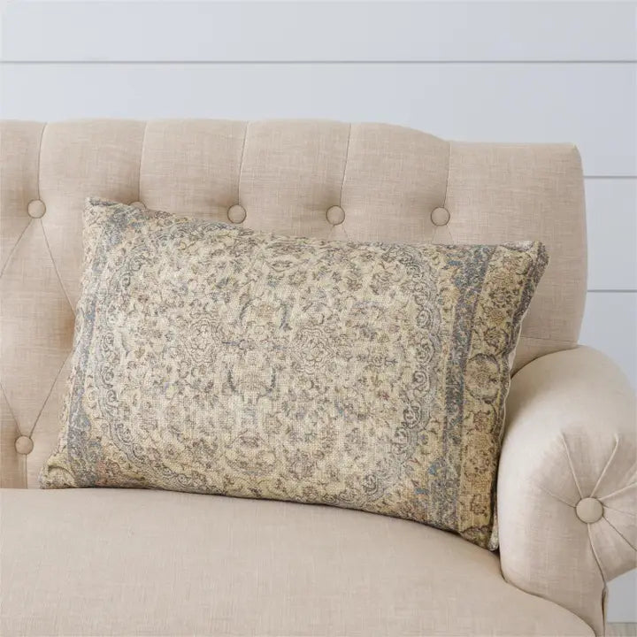 Dusty Blue and Ivory Lumbar Pillow
