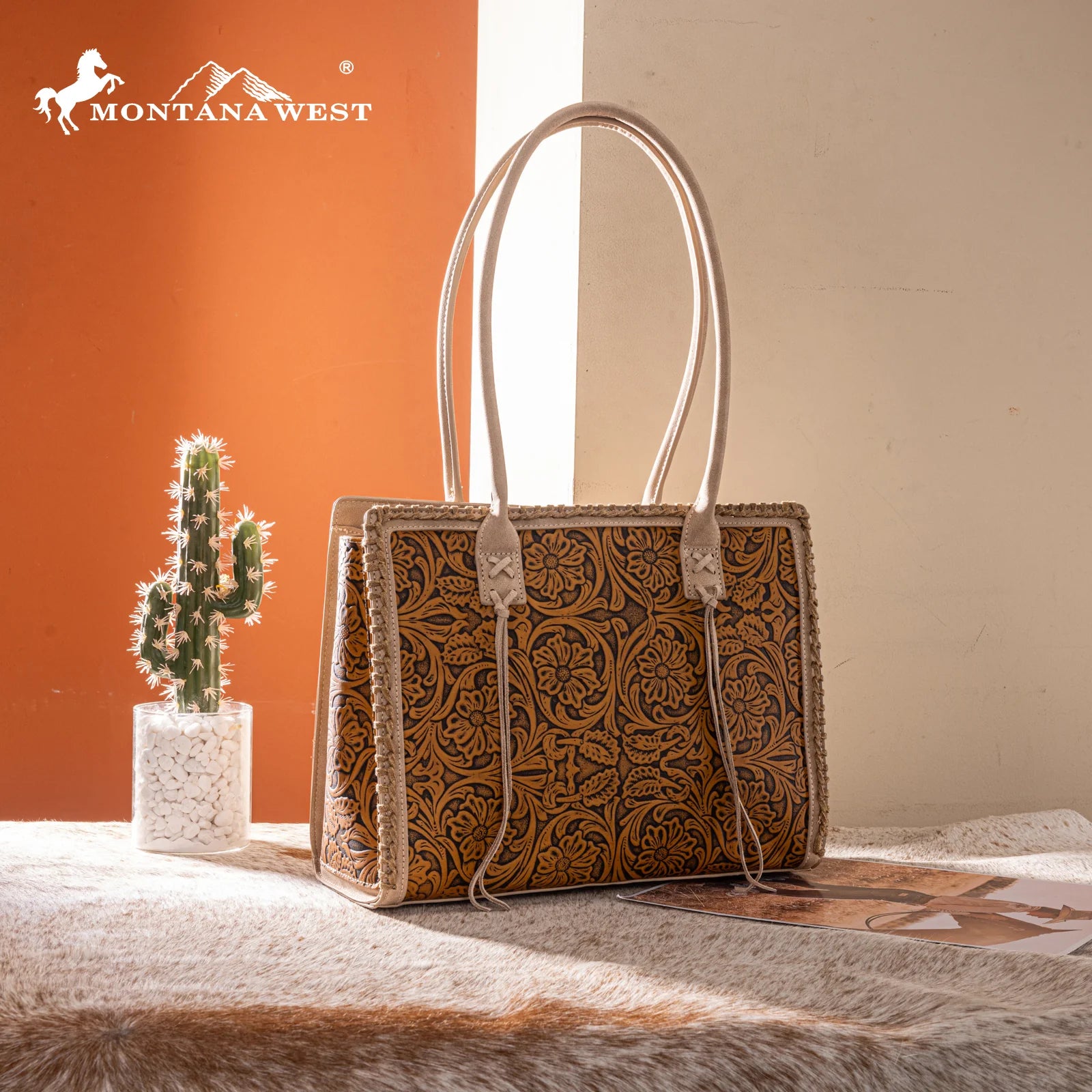 Tejas Tan Tooled Tote
