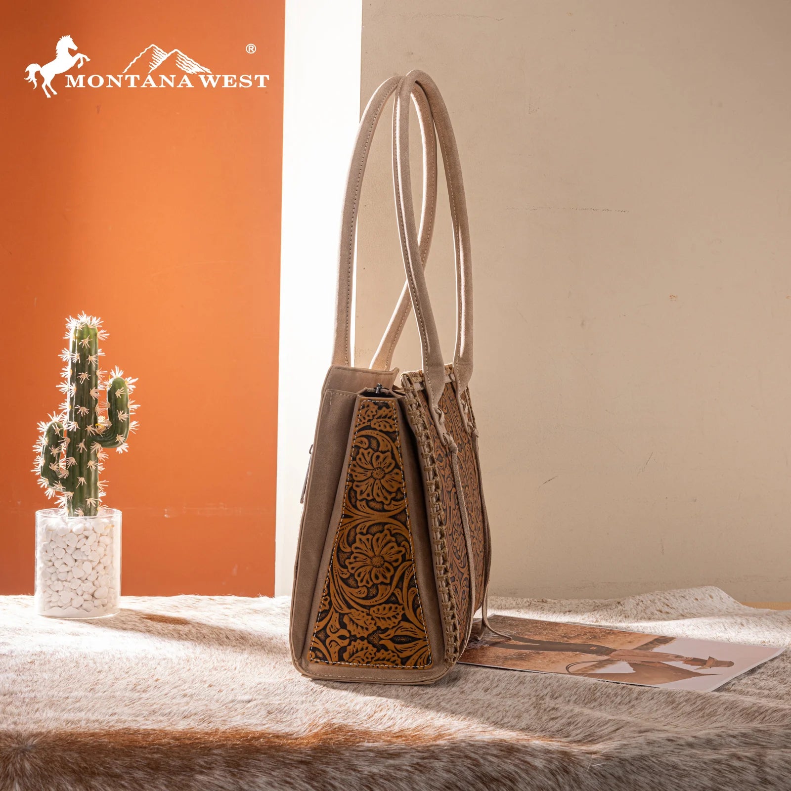 Tejas Tan Tooled Tote