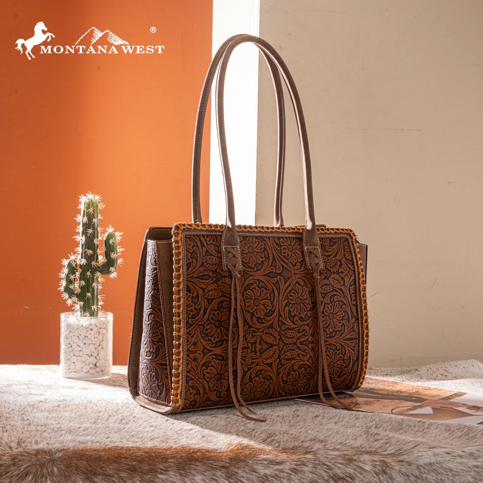 Tejas Brown Tooled Tote