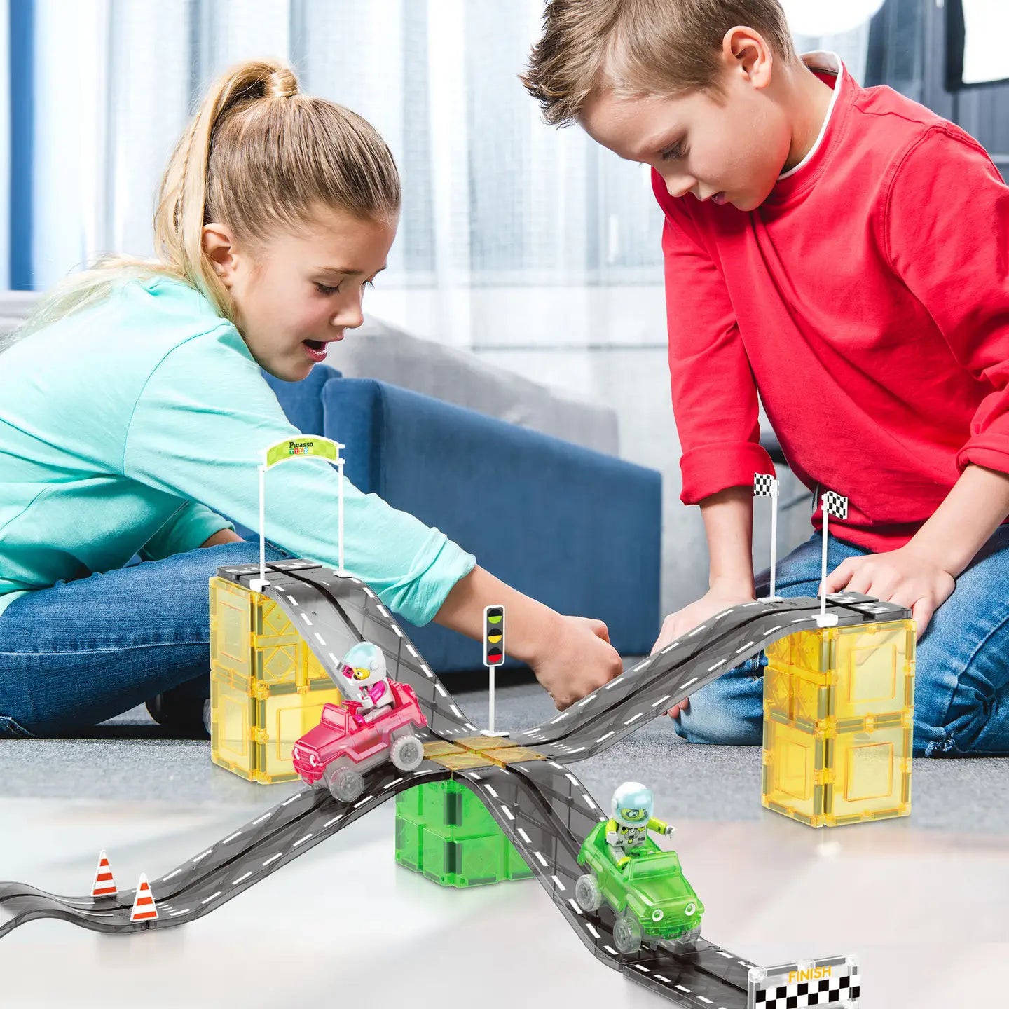 62pc Race Car Track Slider Racing Building Set