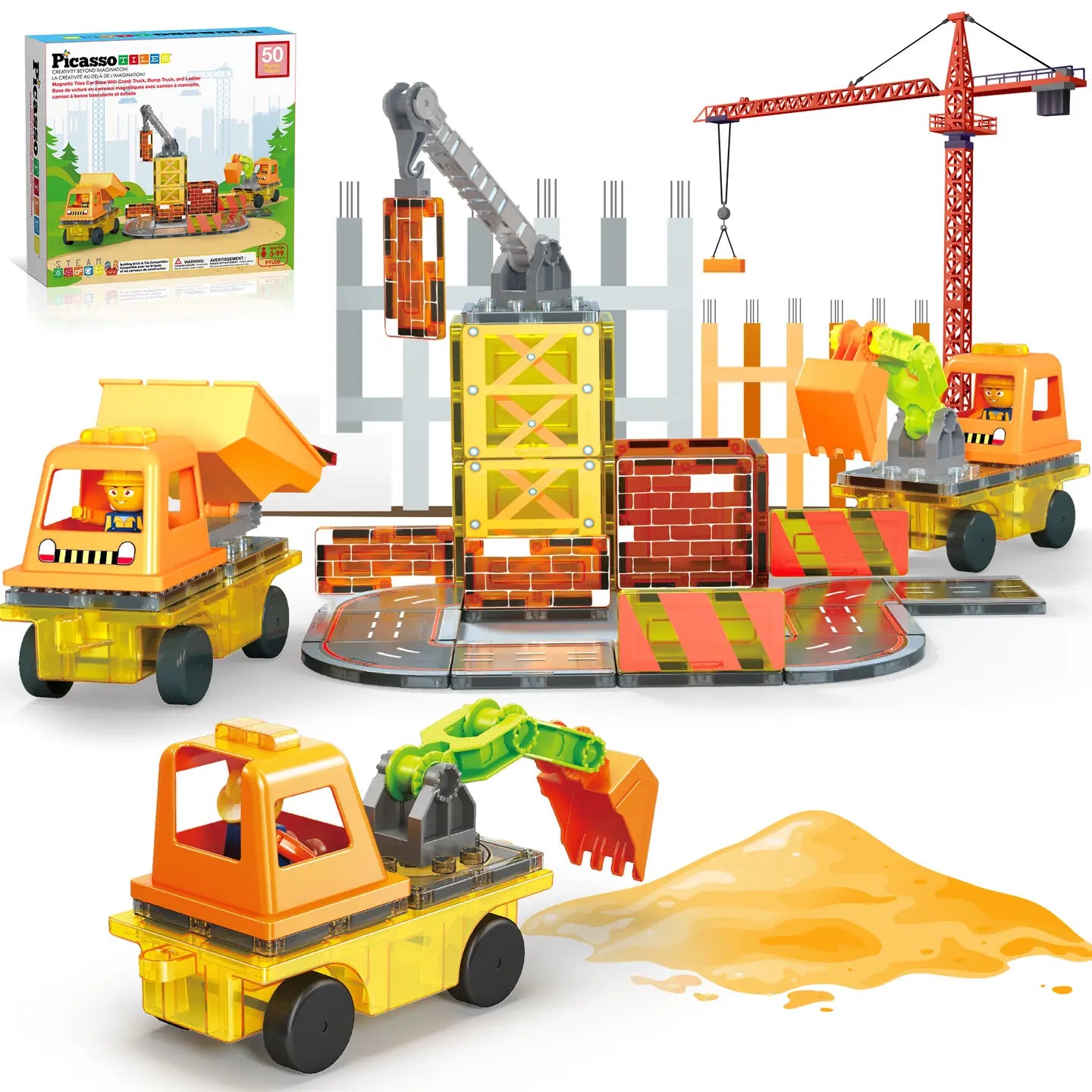 50pc Construction 5-in-1 Building Tiles Set