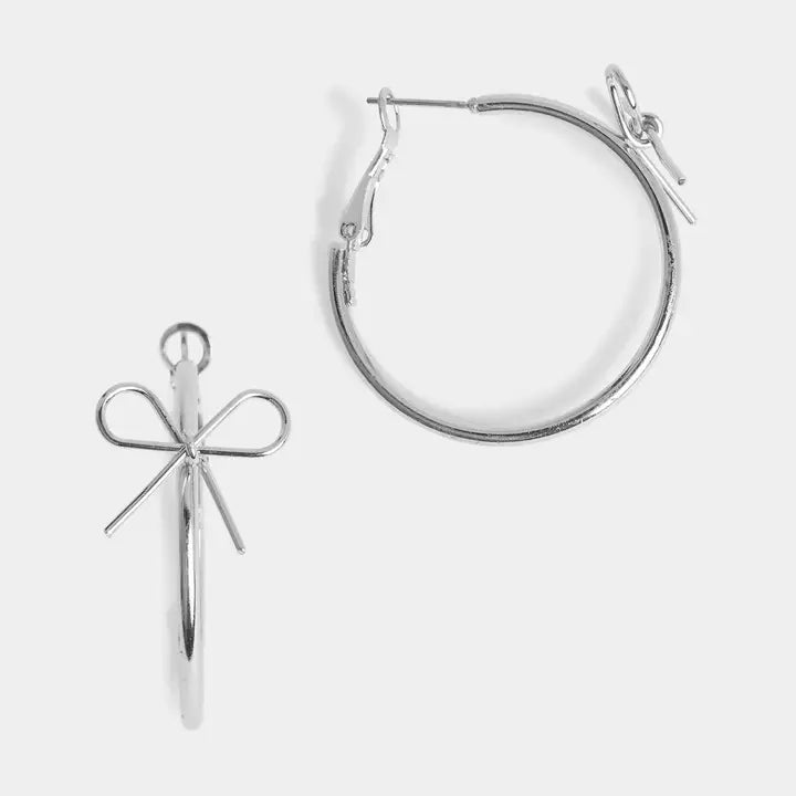 Silver Bow Hoops
