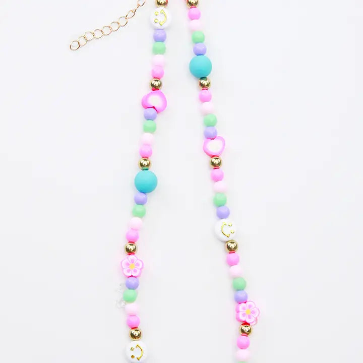 Neon Beaded Smile Heart Necklace