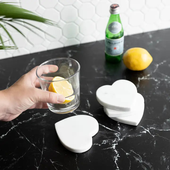 Marble Heart 4pc Coaster Set