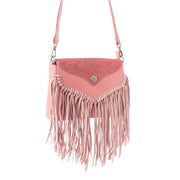 Pink Fringe Leather Crossbody