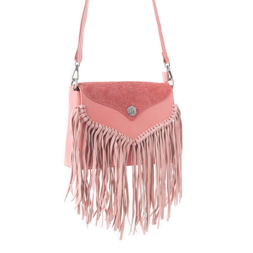Pink Fringe Leather Crossbody