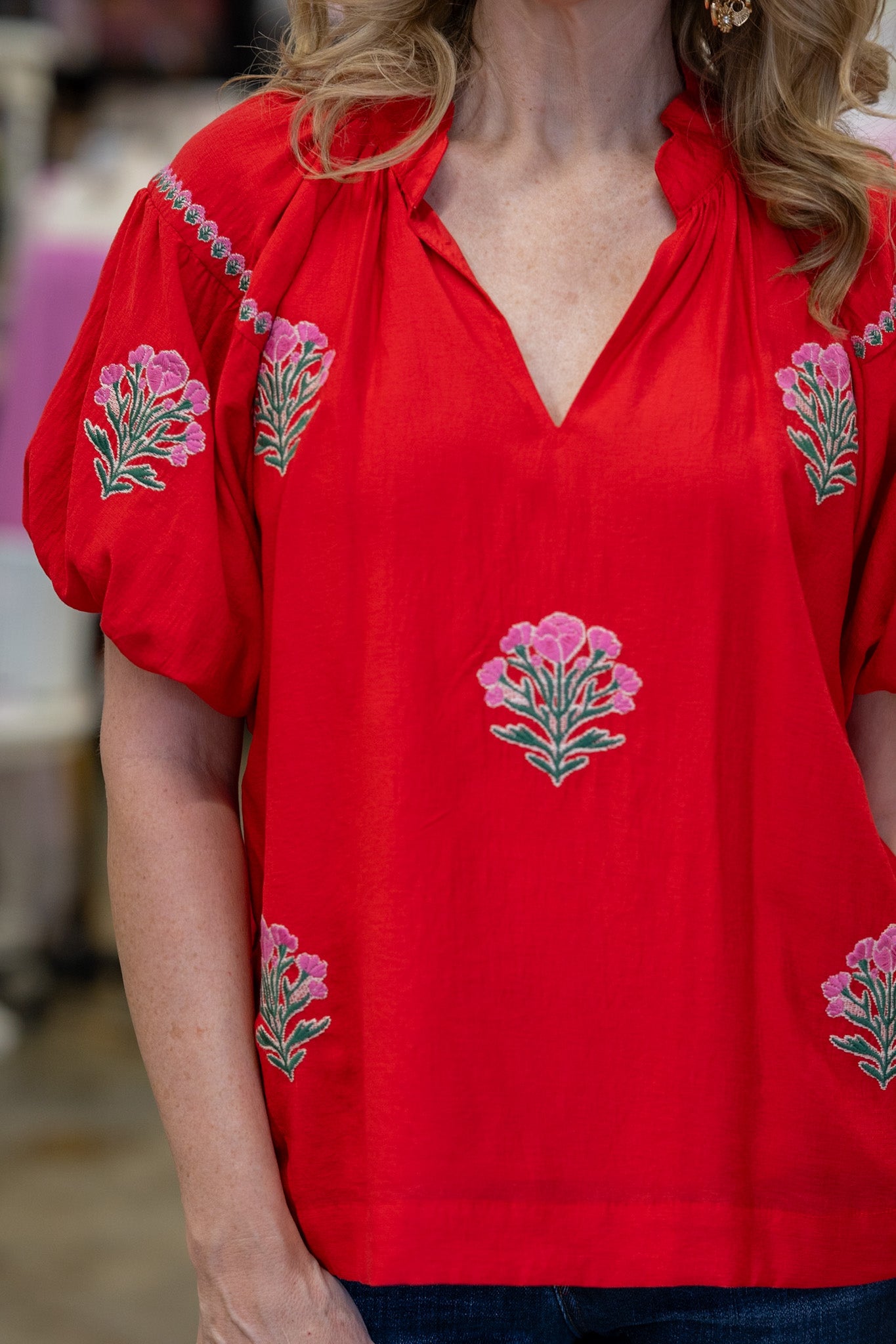 Serenity Red Embroidered Top
